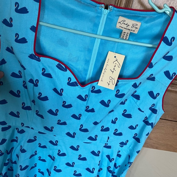 Lindy bop pin up blue swan pattern retro vintage style dance dress - Picture 7 of 11